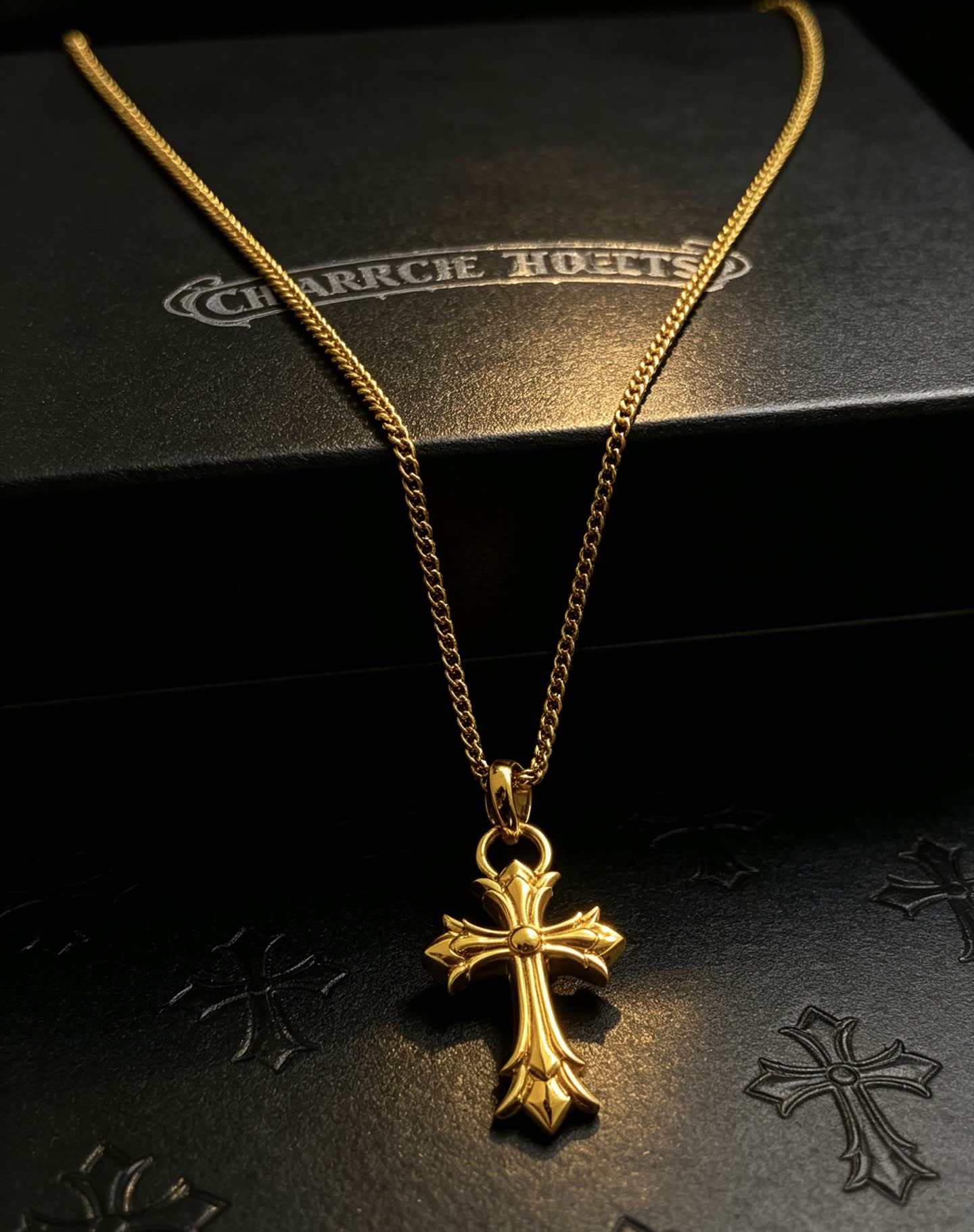 Chrome Hearts Bling Jewelry Gold Plated Cross Pendant Necklace